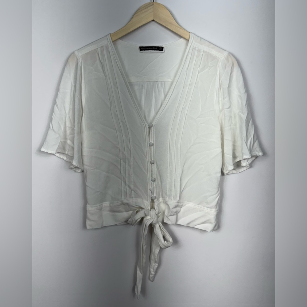 Abercrombie & Fitch Pleated V Neck Button Up Tie Front Top Size XS White